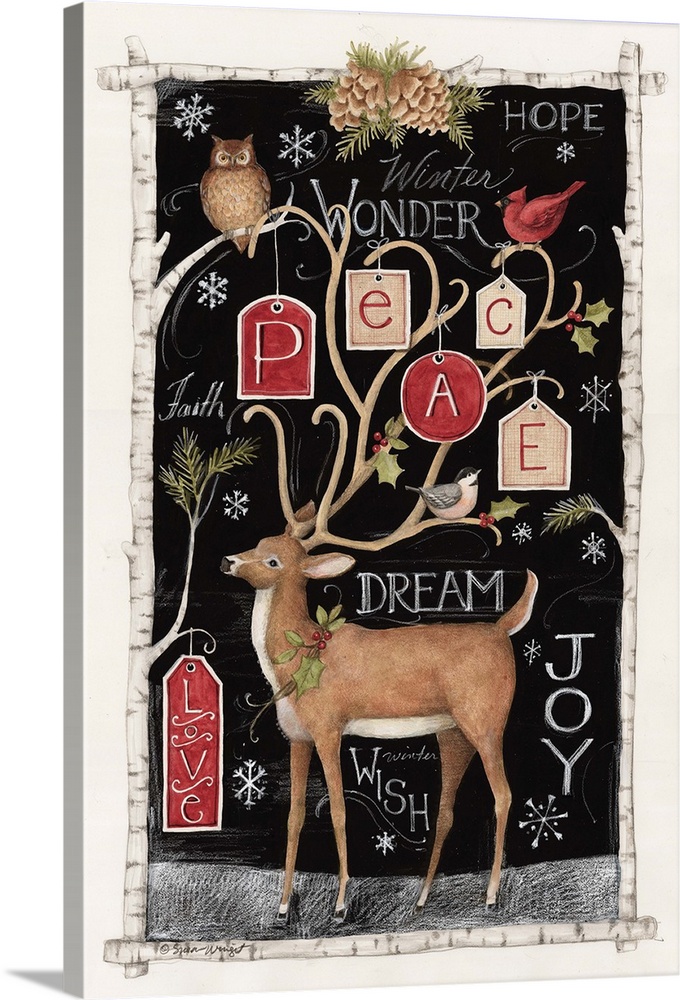 A winter deer is the featured motif in this woodland scene.