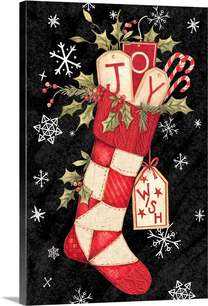 A charming vintage stocking captures a rustic woodland holiday spirit.
