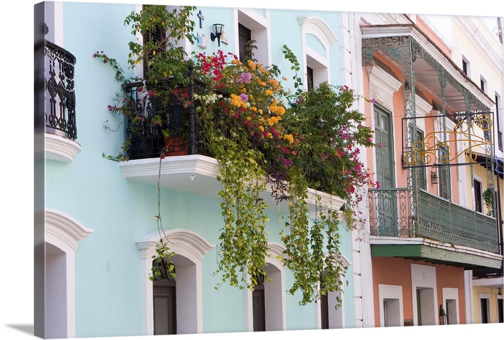 A balcony garden above the streets of Old San Juan, Puerto Rico.