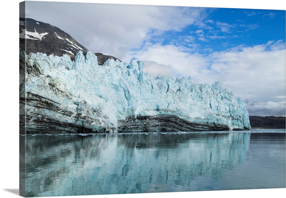 North America, Alaska, Glacier Bay. A close-in view of Margerie Glacier with lateral moraine, depositional layer.