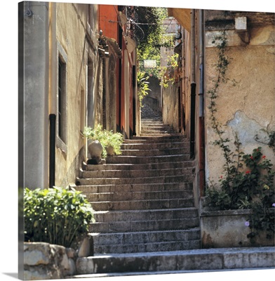 A stairway invites walkers to explore Taormina on Sicily, Italy.