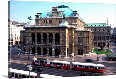 A tram outside the Vienna Opera House in Austria