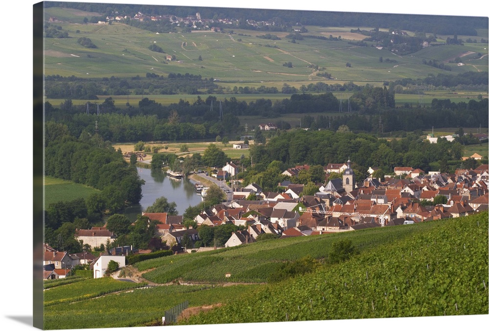 A view of the Vallee de la Marne river and vineyards and the village Cumieres , the village of Hautvillers in Vallee de la...