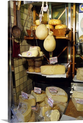 A window display of cheese in Italy