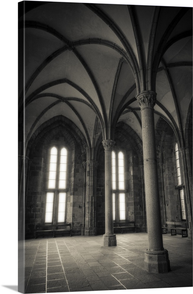 Abbey interior, Mont Saint-Michel monastery, Normandy, France.
