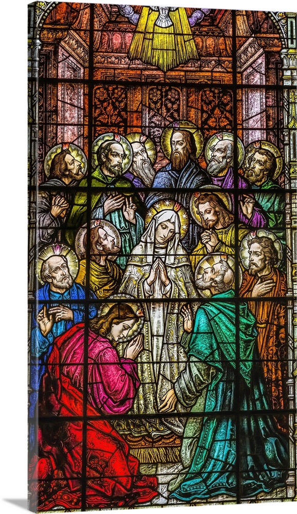 Adoration of Virgin Mary Disciples stained glass Gesu Church, Miami, Florida. Built 1920's. Glass by Franz Mayer.