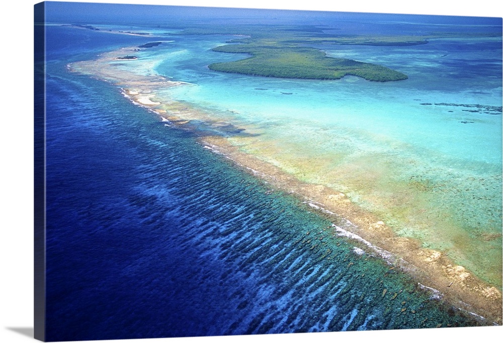 Aerial view of Barrier Reef, Belize, Central America.