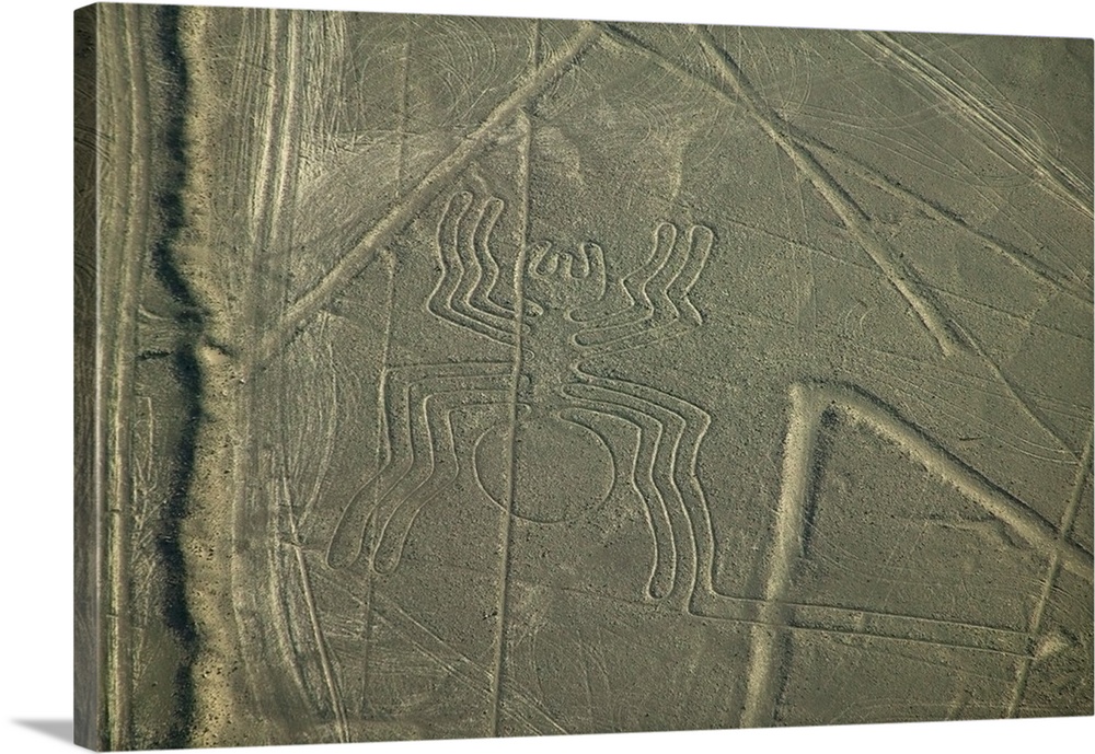 Aerial view of spider drawing, Nazca Lines, Peru.