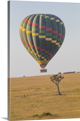 Africa, Kenya, Masai Mara National Reserve. Hot air balloon over savannah.