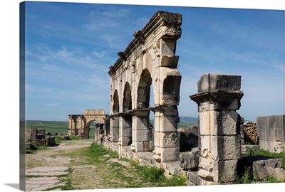 Africa, Morocco, Volubilis. Archeological site of ancient Roman ruins.