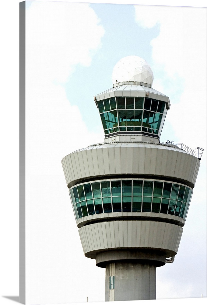 Air traffic control tower at Schiphol Airport in Amsterdam, Netherlands.