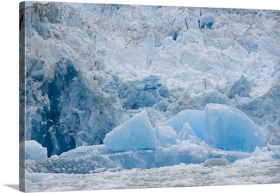 Alaska, densely packed blue icebergs from South Sawyer Glacier