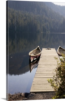 Alaska, Ketchikan, Harriet Hunt Lake, canoes tied up at dock for tours