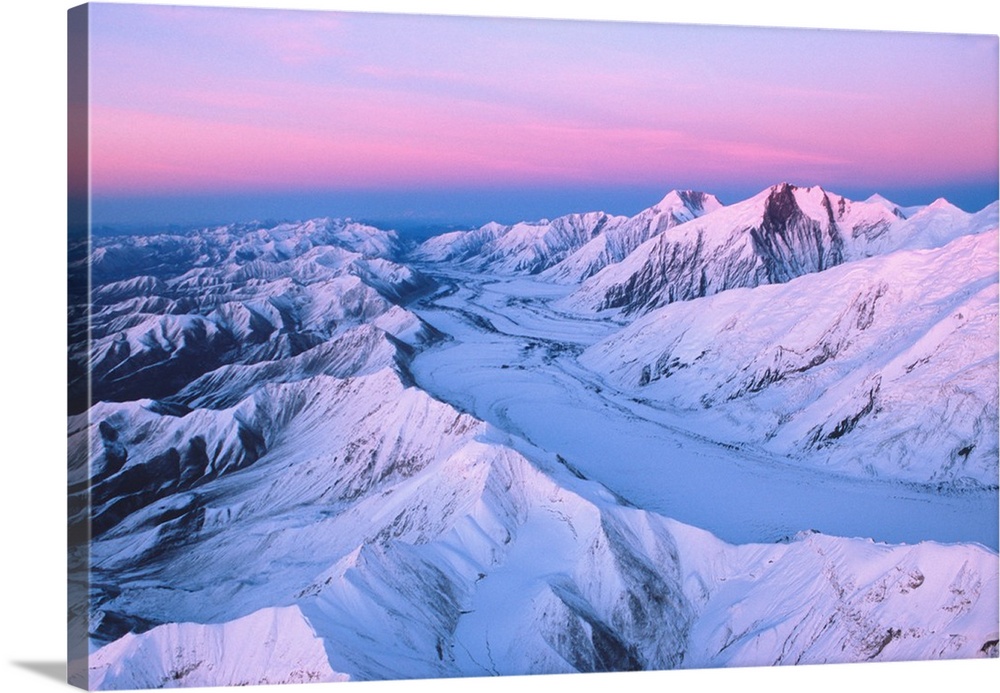 Alaska Range with Alpen Glow, Denali National Park, Alaska, USA.