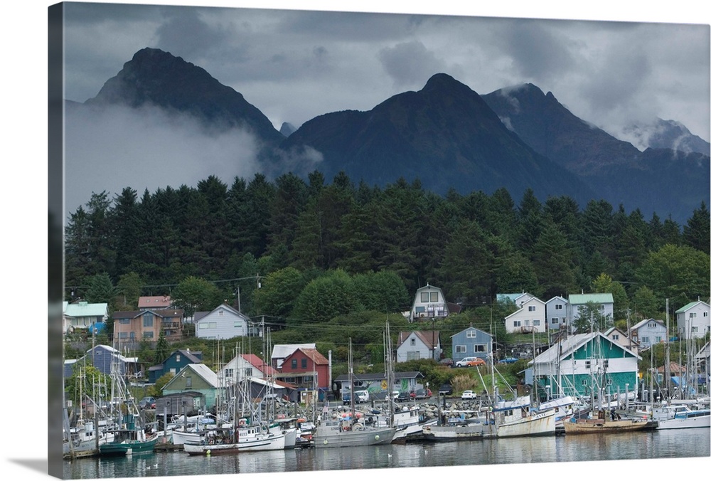 Alaska, Sitka, Town and Waterfront View along Sitka Channel.