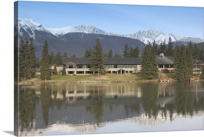 Alberta, Jasper National Park, Jasper, Jasper Park Lodge from Lake Beauvert