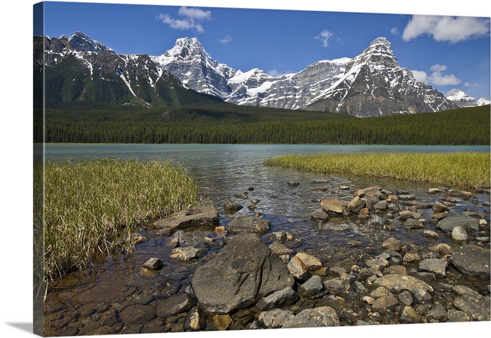North America, Canada, Alberta, Rocky Mountains, Banff National Park, lake fed by snowmelt in creek, June