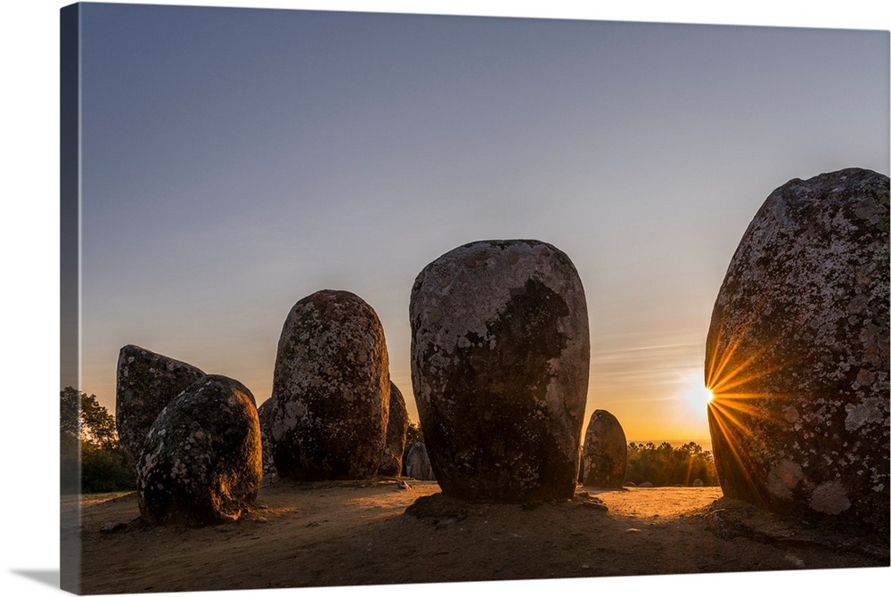 Almendres Cromlech (Cromeleque dos Almendres), an oval stone circle dating back to the late neolithic or early Copper Age....