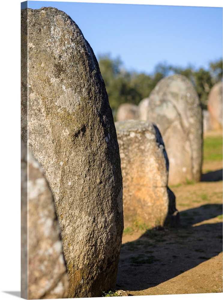 Almendres Cromlech (Cromeleque dos Almendres), an oval stone circle dating back to the late neolithic or early Copper Age....