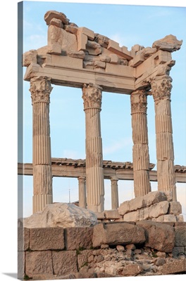 Ancient Cultural Center. Temple Of Trajan On The Acropolis In Turkey