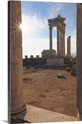 Ancient Cultural Center. Temple Of Trajan On The Acropolis In Turkey