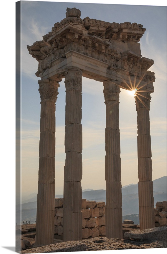 Turkey, Izmir Province, Bergama, Pergamon. Ancient cultural center. Temple of Trajan on the acropolis . UNESCO Heritage site.