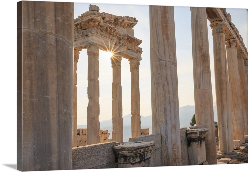 Turkey, Izmir Province, Bergama, Pergamon. Ancient cultural center. Temple of Trajan on the acropolis . UNESCO Heritage site.