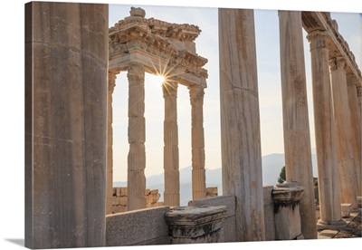 Ancient Cultural Center. Temple Of Trajan On The Acropolis In Turkey