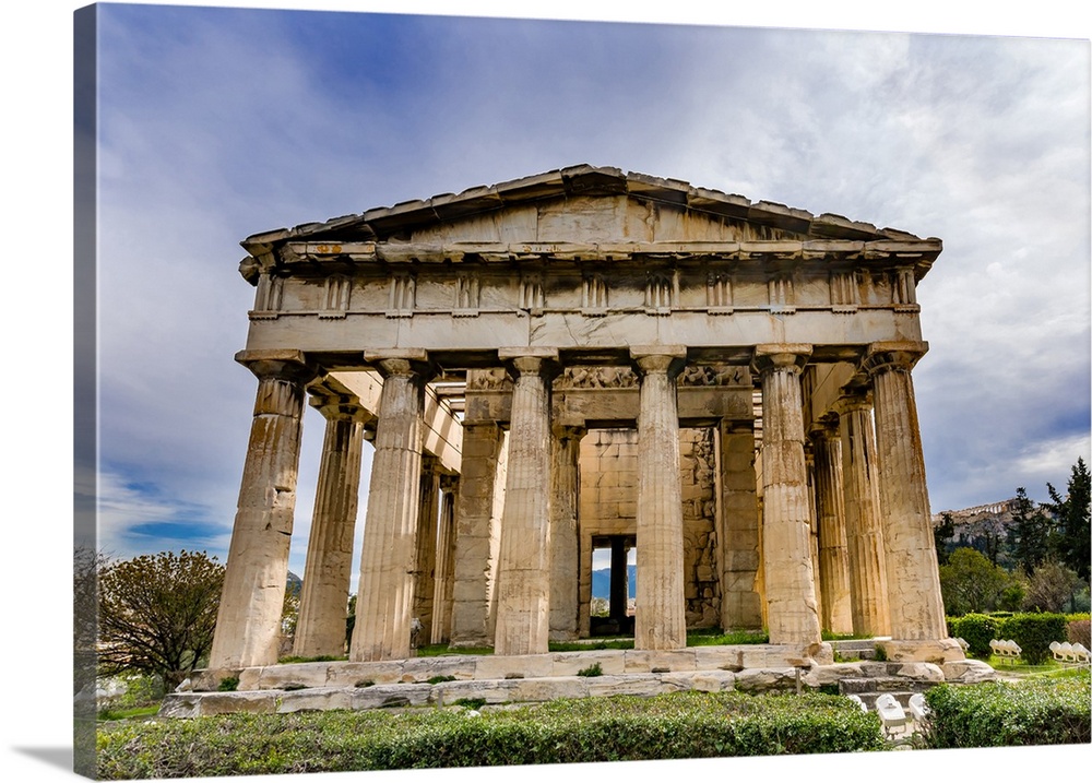 Ancient Temple of Hephaestus. Columns Agora Marketplace, Athens, Greece. Agora founded 6th Century BC. Temple for God of c...