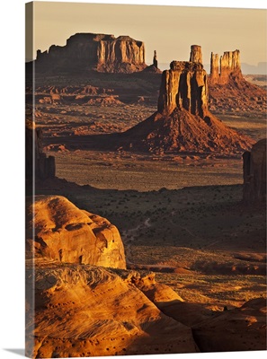 Arizona, Monument Valley. View of buttes from Hunt's Mesa at sunrise