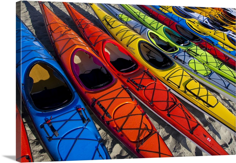 Array of kayaks at West Coast Sea Kayak Symposium, Port Townsend, Washington.