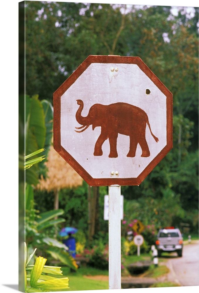 Asia, Thailand, Lampang. Elephant Conservation Center, elephant crossing sign.