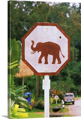 Asia, Thailand, Lampang. Elephant Conservation Center, elephant crossing sign