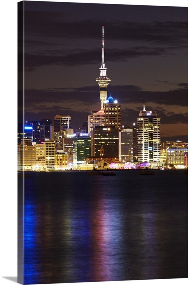 Auckland CBD, Skytower, and Waitemata Harbour, North Island, New Zealand.