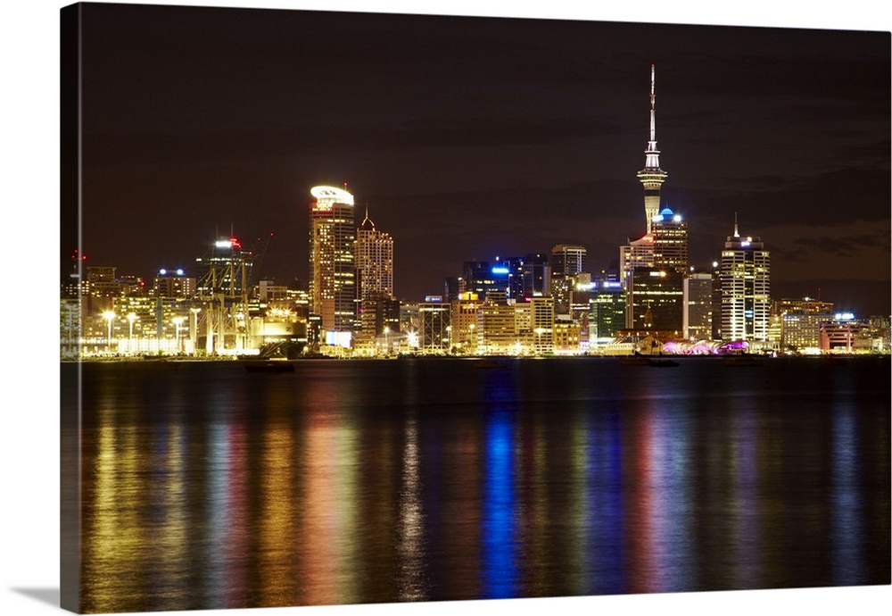 Auckland CBD, Skytower, and Waitemata Harbour, North Island, New Zealand.