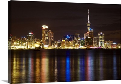 Auckland CBD, Skytower, and Waitemata Harbour, North Island, New Zealand