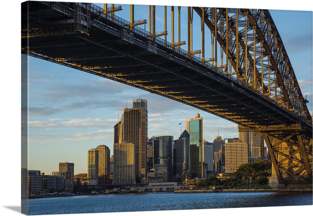 Australia, Sydney. View beneath bridge of city.
