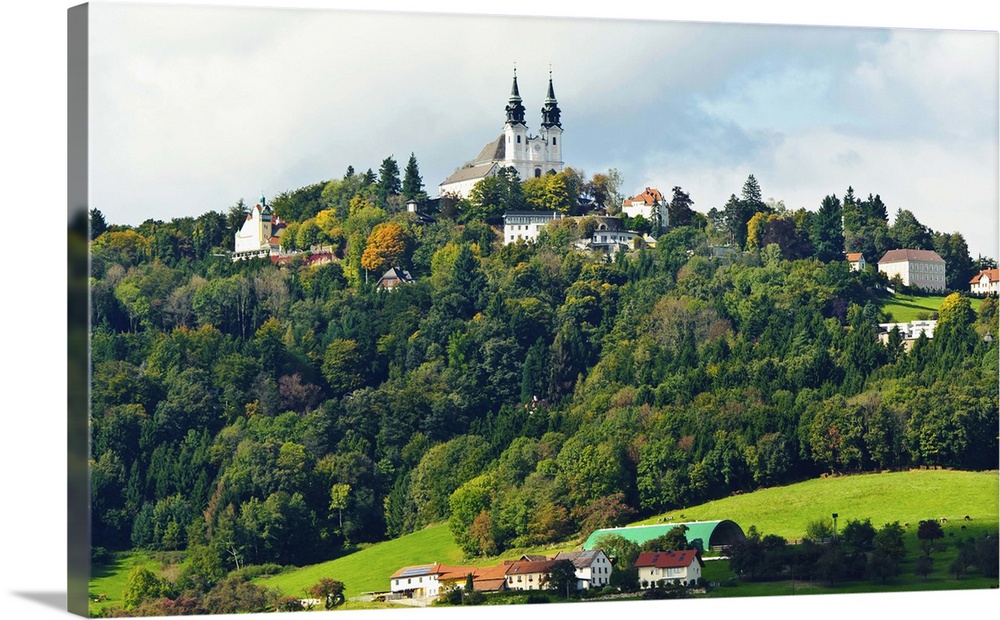 Europe, Austria, Linz.  The P..stlingberg Church overlooks the Austrian city of Linz. Visible from afar, the spectacular l...