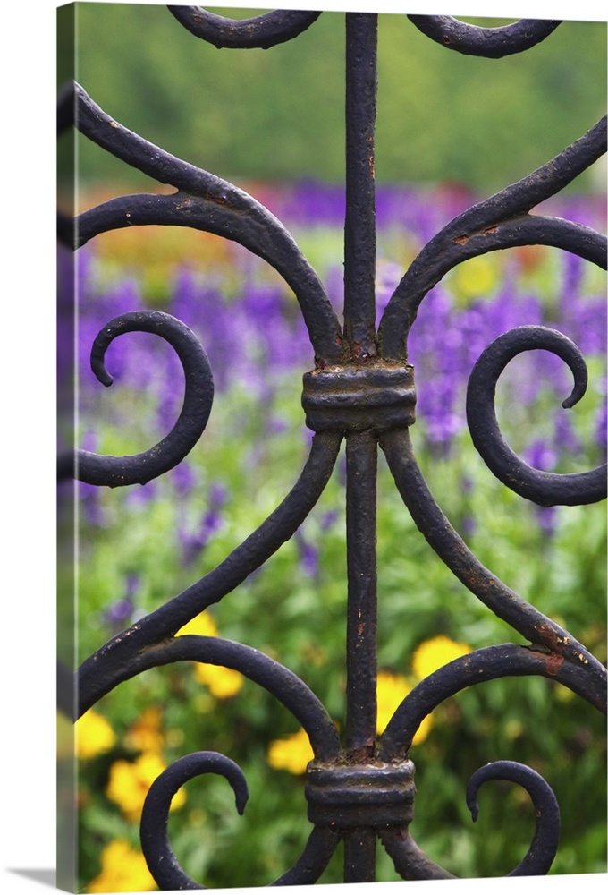 Europe, Austria, Salzburg. View of garden through wrought iron gate at Mirabell Palace. Credit as: Dennis Flaherty / Jayne...