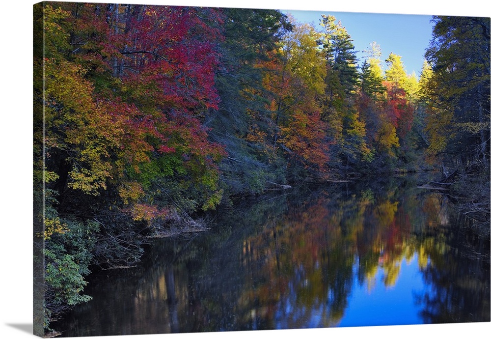 Autumn colors reflected on Linville River, Linville Gorge often called the Grand Canyon of North Carolina, Pisgah National...