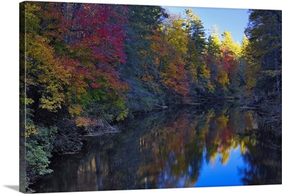Autumn colors reflected on Linville River, Linville Gorge, North Carolina