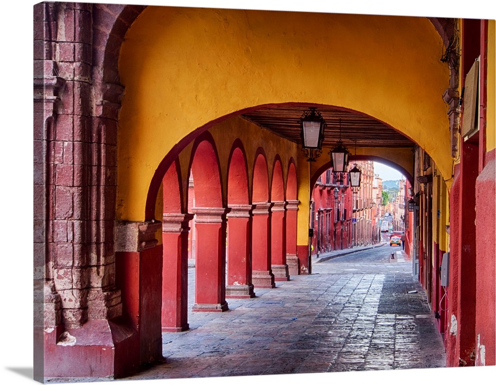 Back streets of the town with colorful buildings.