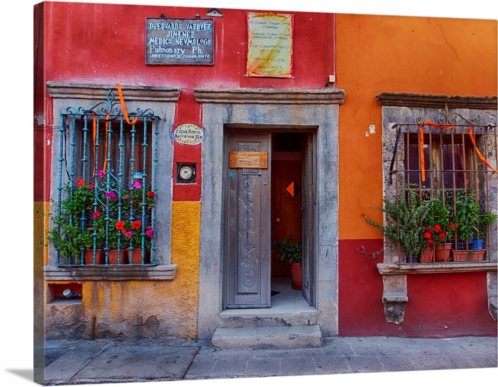 Back streets of the town with colorful buildings.