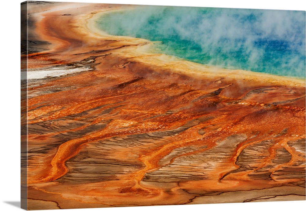 Elevated view of bacterial mat, Grand Prismatic Spring, Midway Geyser Basin, Yellowstone National Park, Montana/Wyoming