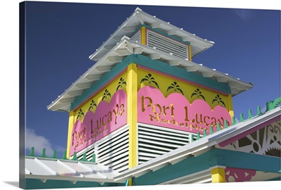Bahamas, Grand Bahama Island, Lucaya, Port Lucaya Marketplace Sign