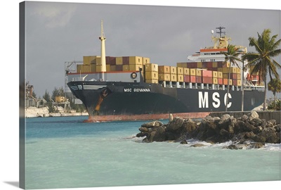 Bahamas, Grand Bahama Island, Port of Freeport, Container Cargo Ship