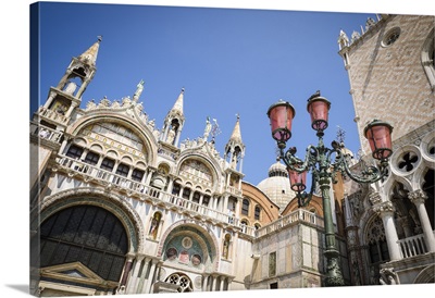 Basilica San Marco (Saint Mark's Cathedral) And Street Lamp, Venice, Veneto, Italy