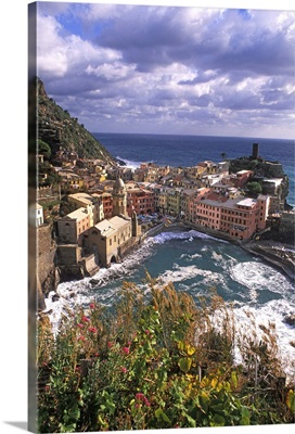 Beautiful Village of Vernazza in the Cinque Terre Area of Italy along Ocean