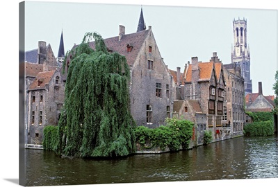 Belgium, Brugge, Old stone homes line the canals in Brugge