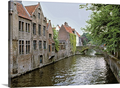 Belgium, Brugge, Old stone homes line the canals in Brugge